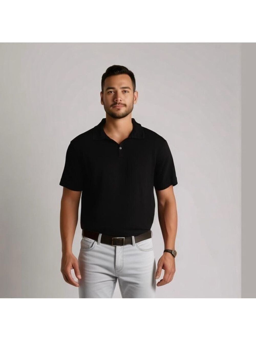 Banana Republic Luxury Touch Standard Classic Fit Black Polo Shirt Size L